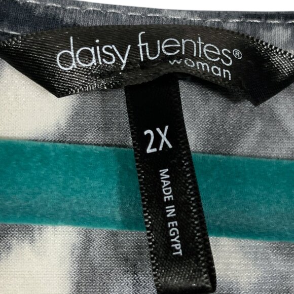 Daisy Fuentes Womens Blouse Sz 2X Black White Artsy Mature Dressy Night Out Date - Picture 7 of 10